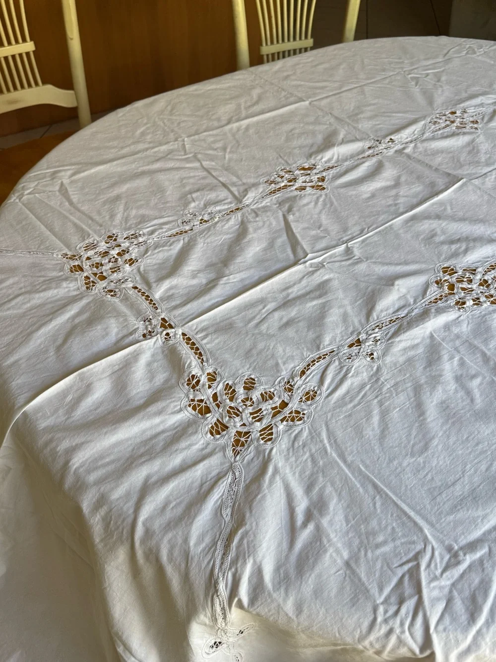 Vintage Cotton Lace Tablecloth Heirloom Cottagecore Farmhouse Large Ivory 63x97